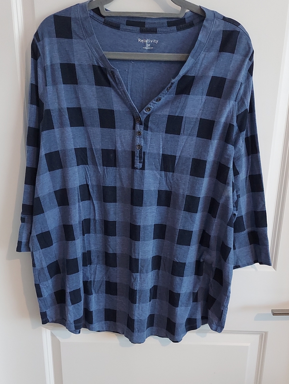 Relativity Blue and Navy Plaid Henley Tunic